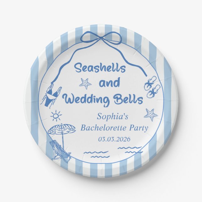 Seashells and Wedding Bells Bachelorette Party Paper Plates (Front)