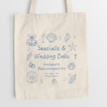 Seashells and Wedding Bells Bachelorette Party Tote Bag<br><div class="desc">Celebrate in coastal style with this Personalized Seashells and Wedding Bells Bachelorette Party Tote Bag! Perfect for a beach bachelorette party, this tote adds charm to your seashells and wedding bells bachelorette celebration. Great for carrying essentials at your coastal bachelorette party or while embracing coastal cowgirl bachelorette vibes. A cute...</div>