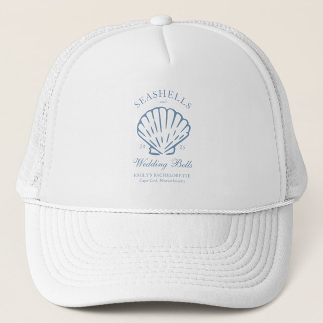Seashells and Wedding Bells Bachelorette Party Trucker Hat (Front)