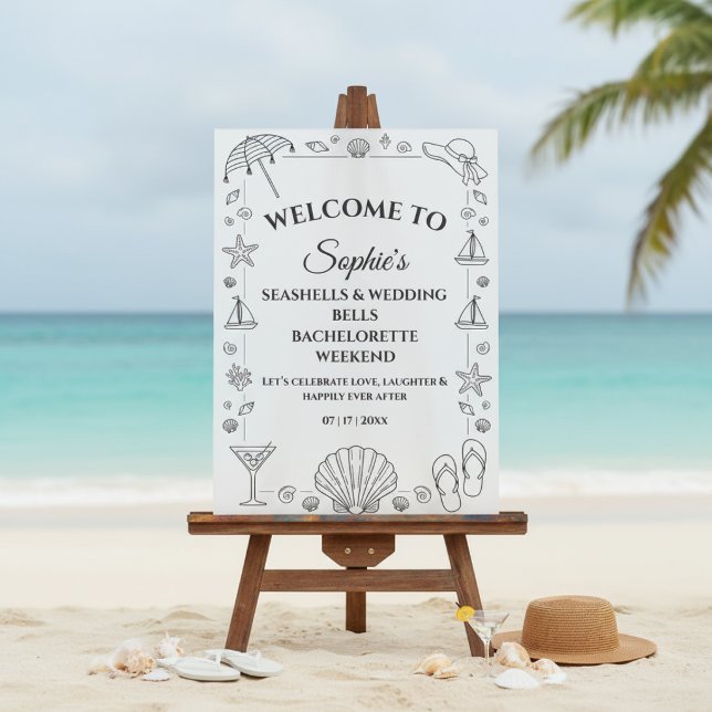 Seashells and Wedding Bells Beach Bachelorette  Acrylic Sign (Creator Uploaded)