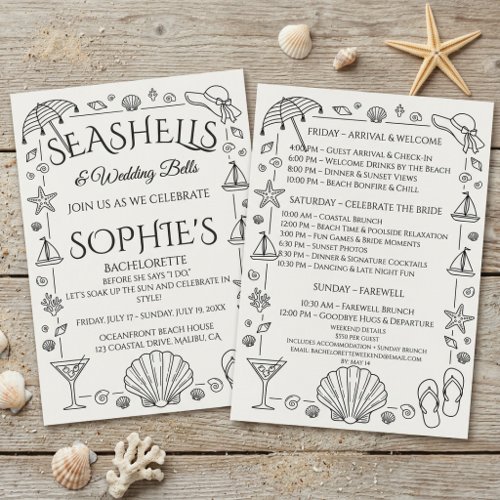 Seashells and Wedding Bells Beach Bachelorette  Invitation