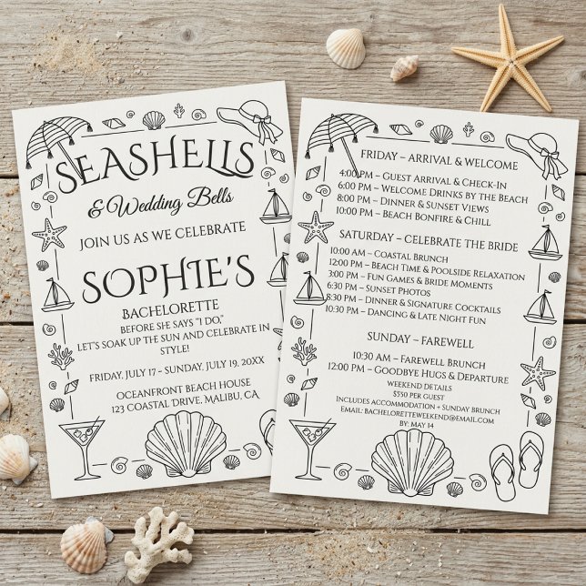 Seashells and Wedding Bells Beach Bachelorette  Invitation (Creator Uploaded)
