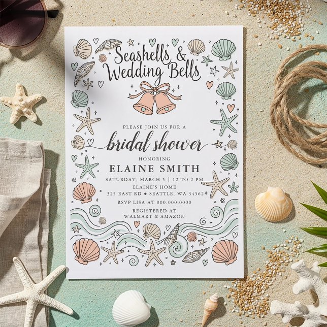 Seashells and Wedding Bells Beach Bridal Shower Invitation (Seashells and Wedding Bells Beach Bridal Shower Invitation)