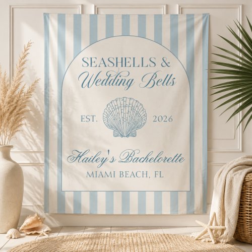 Seashells and Wedding Bells Blue Bachelorette Tapestry