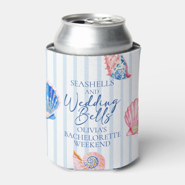 Seashells and Wedding Bells Coastal Bachelorette Can Cooler (Can Front)