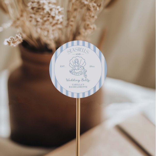 Seashells And Wedding Bells Coastal Bachelorette  Classic Round Sticker (Creator Uploaded)