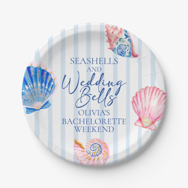 Seashells and Wedding Bells Coastal Bachelorette Paper Plates (Front)