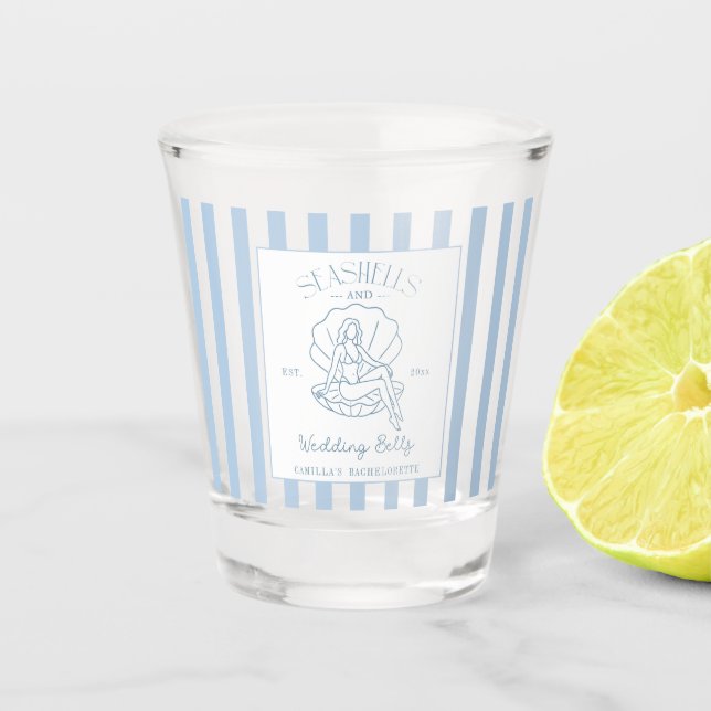 Seashells And Wedding Bells Coastal Bachelorette  Shot Glass (Front)