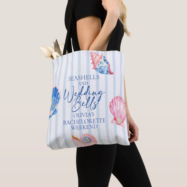Seashells and Wedding Bells Coastal Bachelorette Tote Bag (Close Up)