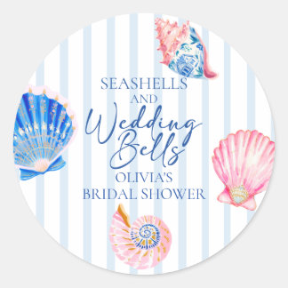 Seashells and Wedding Bells Coastal Bridal Shower Classic Round Sticker