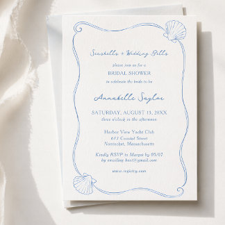 Seashells and Wedding Bells Coastal Bridal Shower Invitation