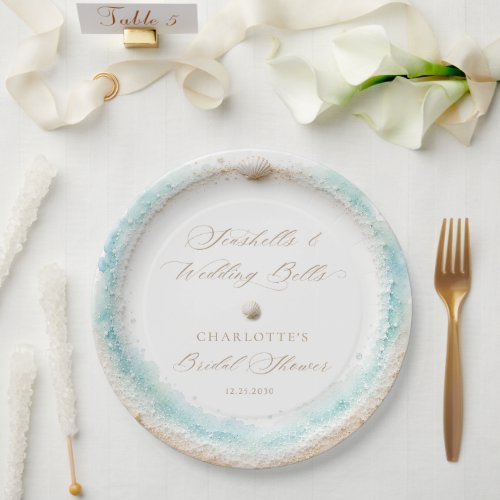 Seashells and Wedding Bells Coastal Bridal Shower Paper Plates