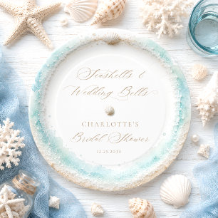 Seashells and Wedding Bells Coastal Bridal Shower Paper Plates