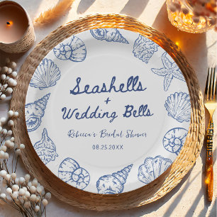 Seashells and Wedding Bells Coastal Bridal Shower Paper Plates
