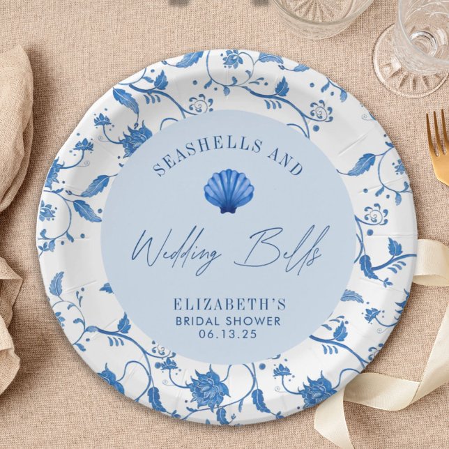 Seashells and Wedding Bells Coastal BRIDAL SHOWER Paper Plates (Creator Uploaded)
