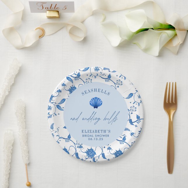 Seashells and Wedding Bells Coastal BRIDAL SHOWER Paper Plates (Wedding)