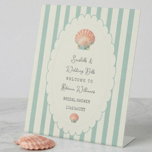 Seashells and Wedding Bells Coastal Bridal Shower Pedestal Sign