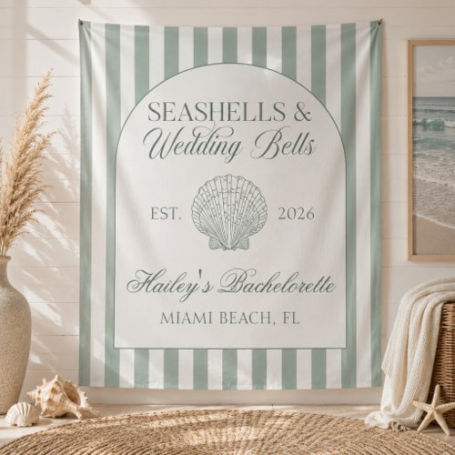 Seashells and Wedding Bells Green Bachelorette Tapestry