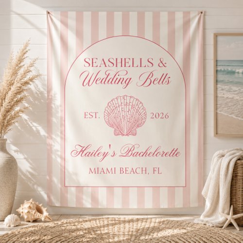 Seashells and Wedding Bells Pink Bachelorette Tapestry
