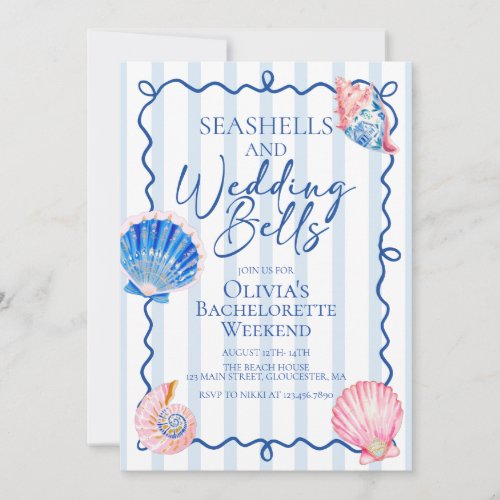 Seashells and Wedding Bells Preppy Bachelorette Invitation