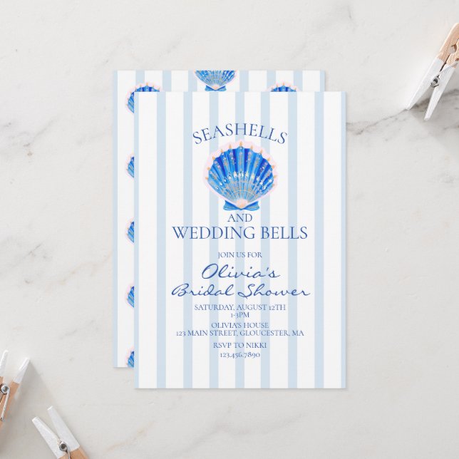 Seashells and Wedding Bells Preppy Bridal Shower Invitation (Front/Back In Situ)