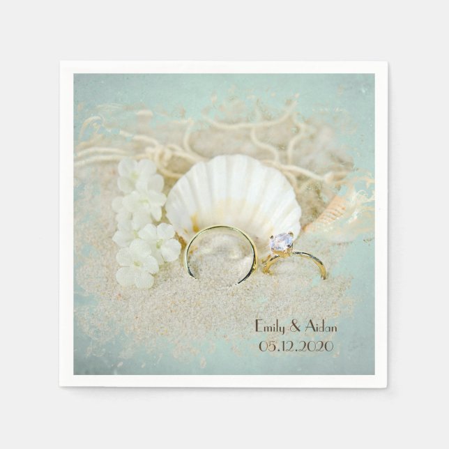 seashells and wedding rings paper napkins (Front)