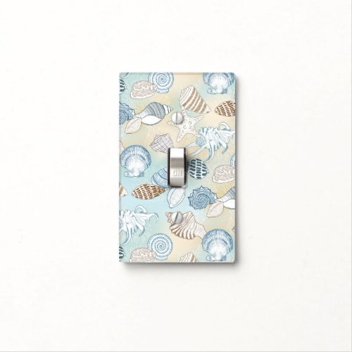 Seashells Aqua Blue Brown Beach Coastal Light Switch Cover