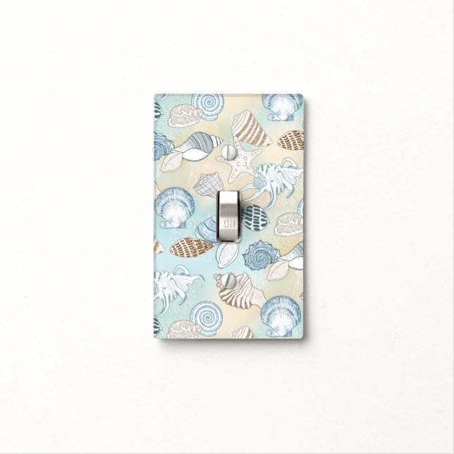 Seashells Aqua Blue Brown Beach Coastal Light Switch Cover (In Situ)