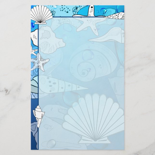 Seashells Aqua Ocean Stationery (Front)