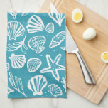 Seashells Aqua & White Pattern Beach Shells Chic  Kitchen Towel<br><div class="desc">Decorate your kitchen with this cool towel with a handmade seashell pattern. Makes a great housewarming, birthday, mothers day or wedding gift! You can customize it, change background colors and add text too. Check my shop for lots more colors and patterns or let me know if you'd like something custom....</div>