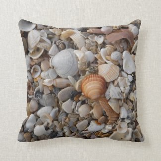 Seashells at the Sea Shore Throw Pillow