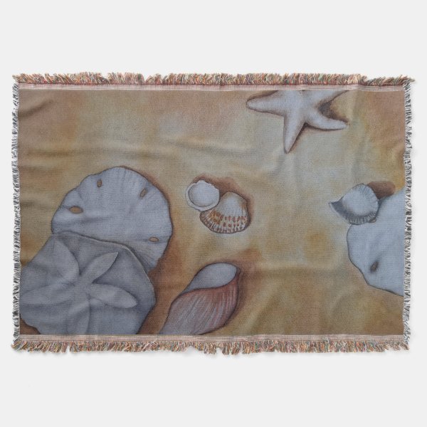 Sandy Seashells Throw Blanket