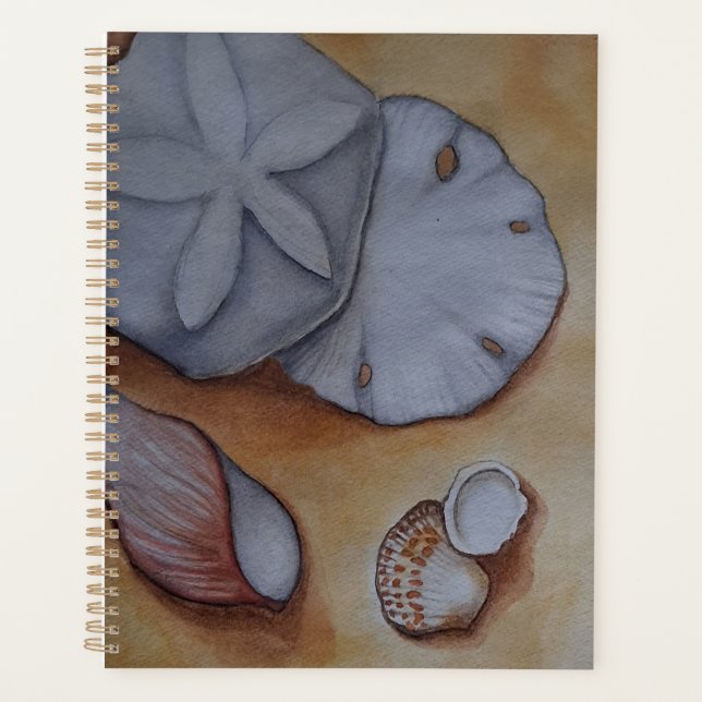 Seashells at the Seashore Watercolor Painting Planner (Front)