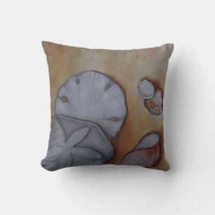 Seashells at the Seashore Watercolor Throw Pillow