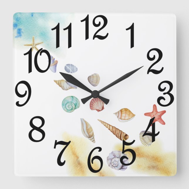 Seashells At The Shore Square Wall Clock (Front)