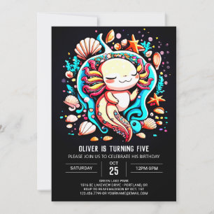 Seashells Axolotl Whimsical Birthday Invitation