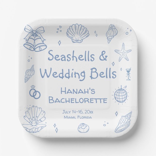 Seashells Bachelorette Party Paper Plates (Front)