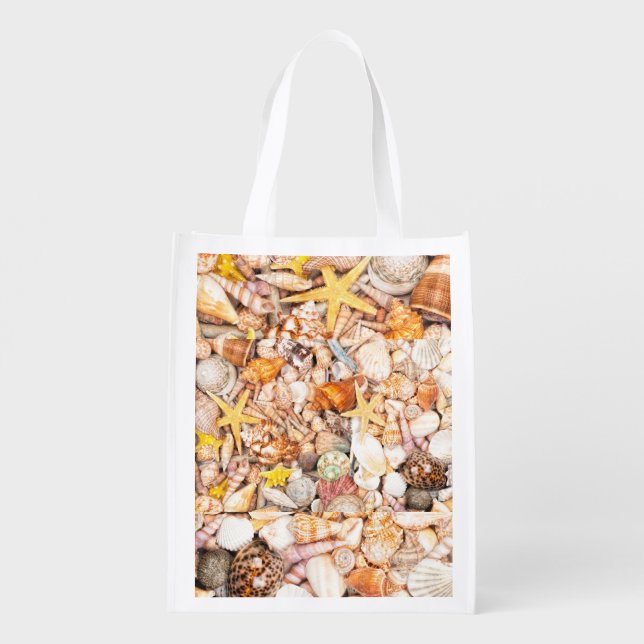 Seashells Background Grocery Bag (Back)