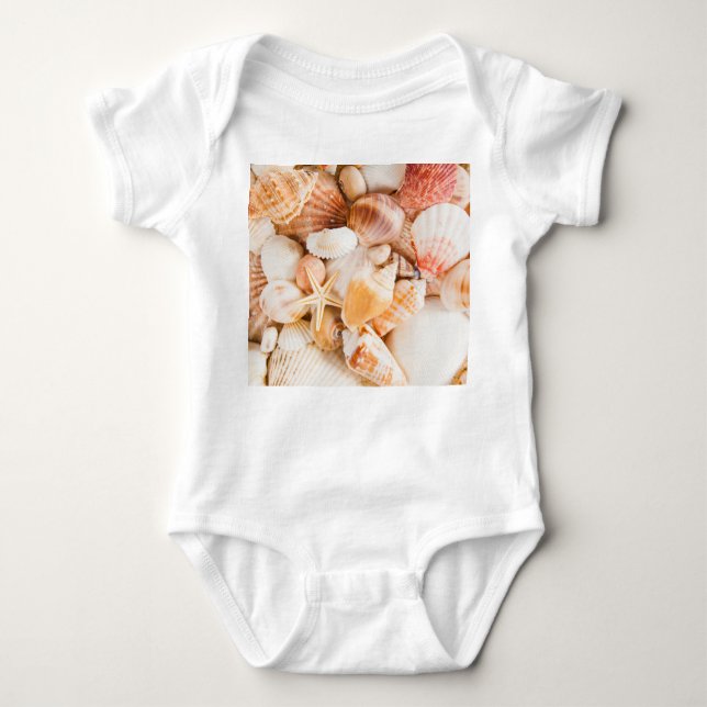 Seashells background: marine theme. baby bodysuit (Front)