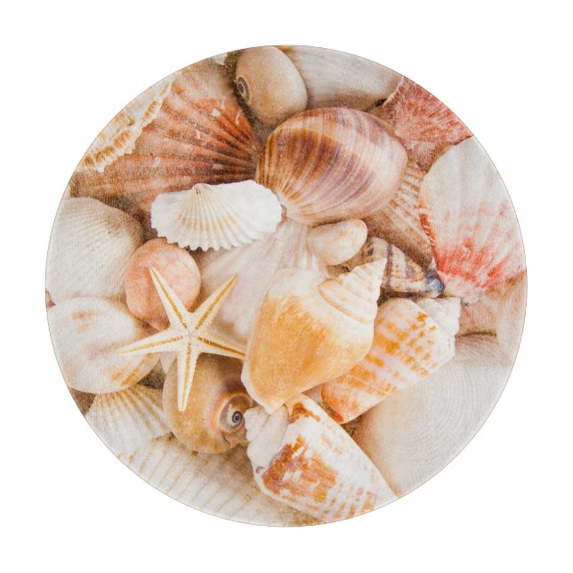 Seashells background: marine theme. cutting board (Front)