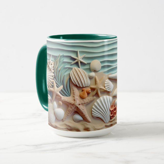 Seashells Beach 3D Mug – Sip the Ocean Breeze (Front Left)