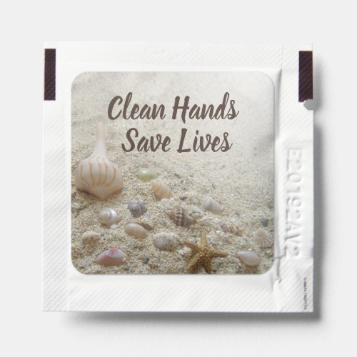 Seashells Beach Coastal Clean Hands Save Lives Hand Sanitizer Packet