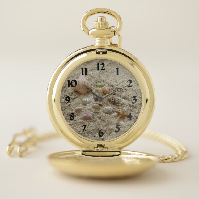 Seashells Beach Coastal Elegant Pocket Watch (Inside)