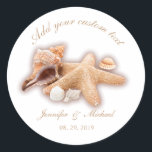 Seashells Beach Destination Wedding Custom Classic Round Sticker<br><div class="desc">A cluster of seashells design. For personal or business use. Easy to customize with your own text and image. All graphics and text can be moved or changed. Great as an announcement / save-the-date / thank you / gift / favors sticker or labels for weddings, bridal showers, engagements, parties, birthdays...</div>