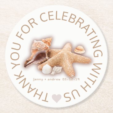 Seashells Beach Destination Wedding Custom Favor Round Paper Coaster Seashells Beach Destination Wedding Custom Favor Round Paper Coaster