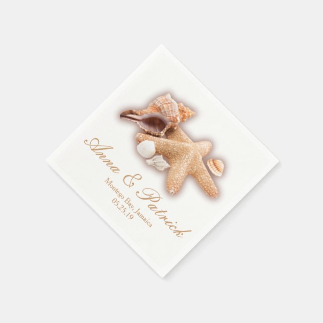 Seashells Beach Destination Wedding Custom Party Paper Napkins (Corner)
