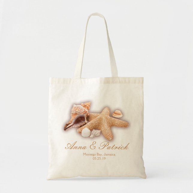 Seashells Beach Destination Wedding Personalized Tote Bag (Front)
