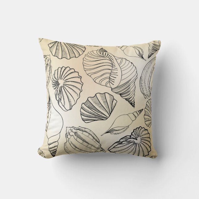 Seashells Beach House Nautical Throw Pillow (Front)