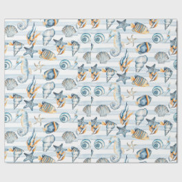 Seashells Beach Ocean Sea Water Pattern Art Wrapping Paper
