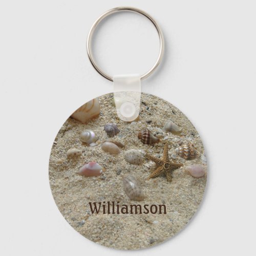 Seashells Beach Sand Personalized Coastal Keychain